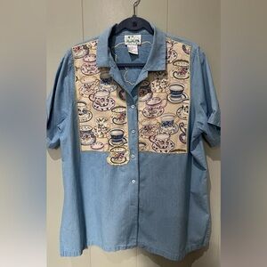 Quacker Factory Denim with Tea Cup Appliqué/Embroidery